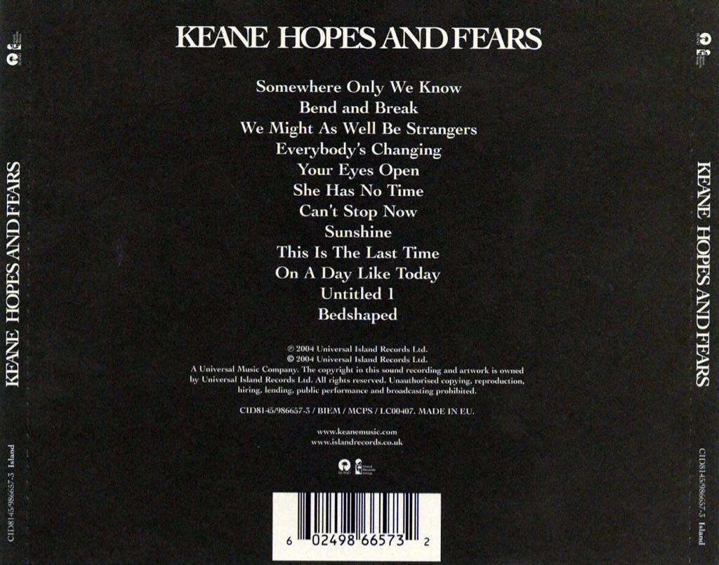 Hopes and Fears - Keane (CD) music collectible [Barcode 602517358461] - Main Image 2