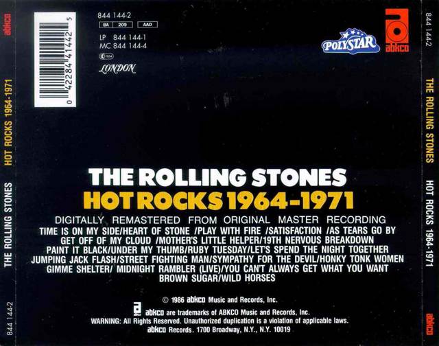 1986 • Hot Rocks 1964-1971 - Rolling Stones (CD) music collectible [Barcode 042282014023] - Main Image 2