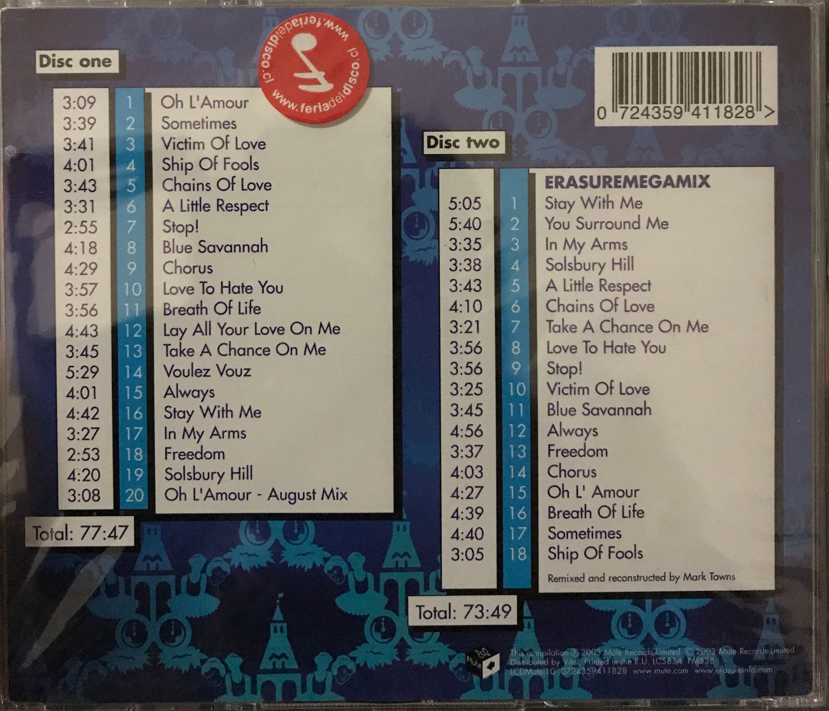 HITS! The Very Best Of - Erasure (CD) music collectible [Barcode 724359411828] - Main Image 2