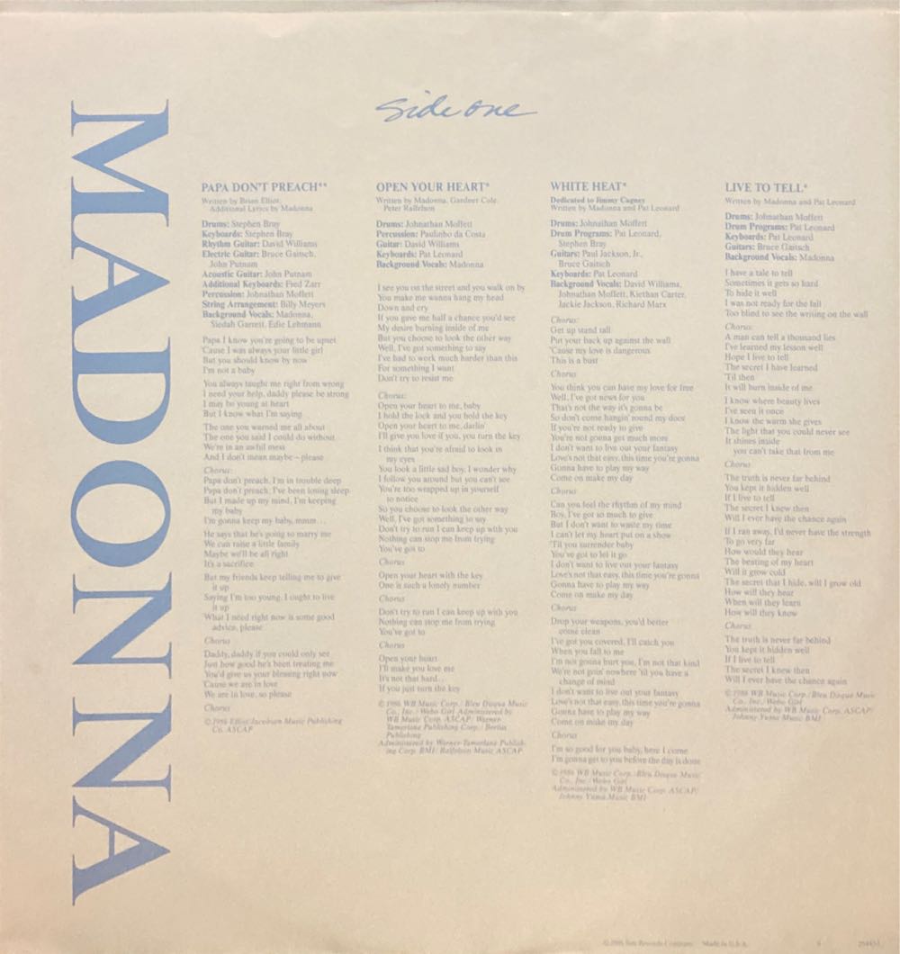 True Blue - Madonna (12”) music collectible [Barcode 075992544214] - Main Image 4