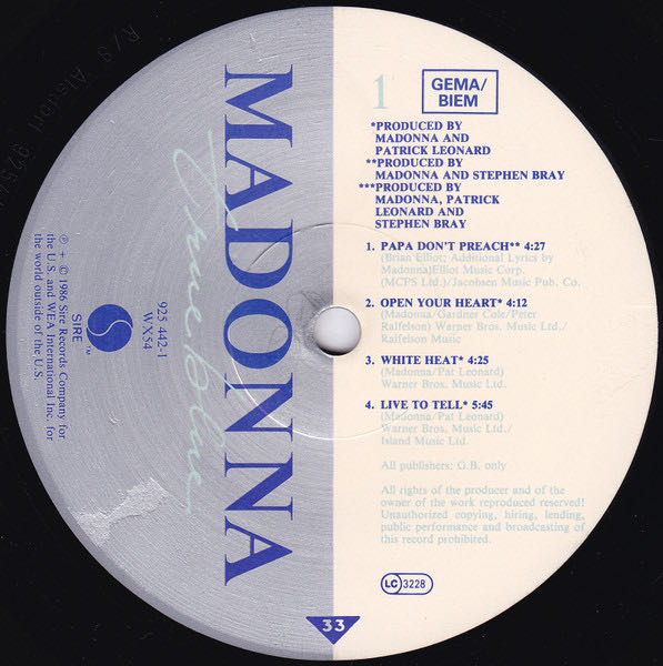 True Blue - Madonna (Cassette - 40) music collectible [Barcode 9325583011948] - Main Image 3