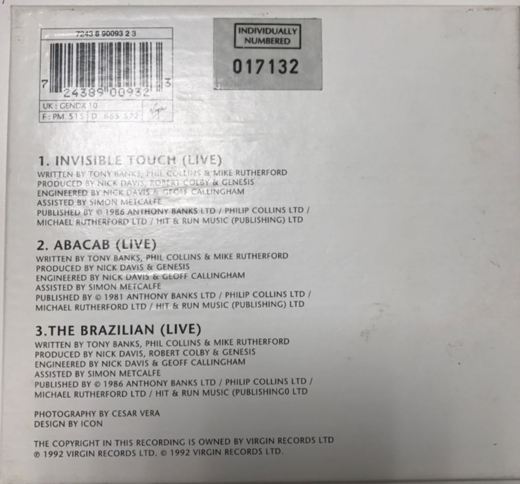Invisible Touch (live)  - Genesis ‎ (CD) music collectible [Barcode 724389009323] - Main Image 2