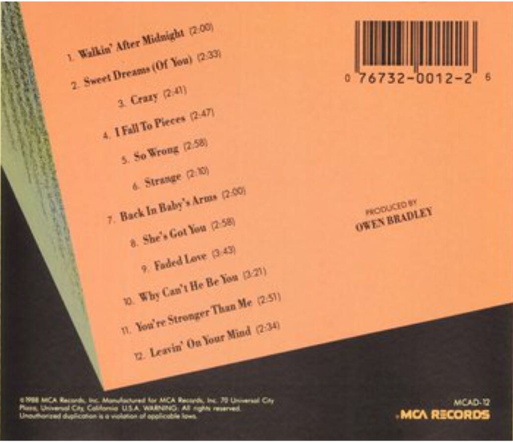 x12 Greatest Hits - Patsy Cline (CD) music collectible [Barcode 016142814887] - Main Image 2