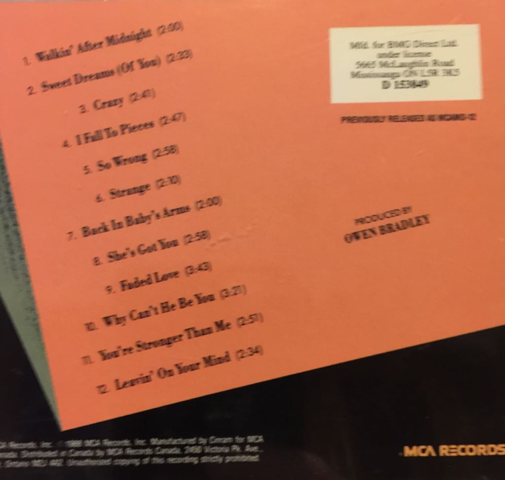 12 Greatest Hits - Patsy Cline (CD) music collectible - Main Image 2