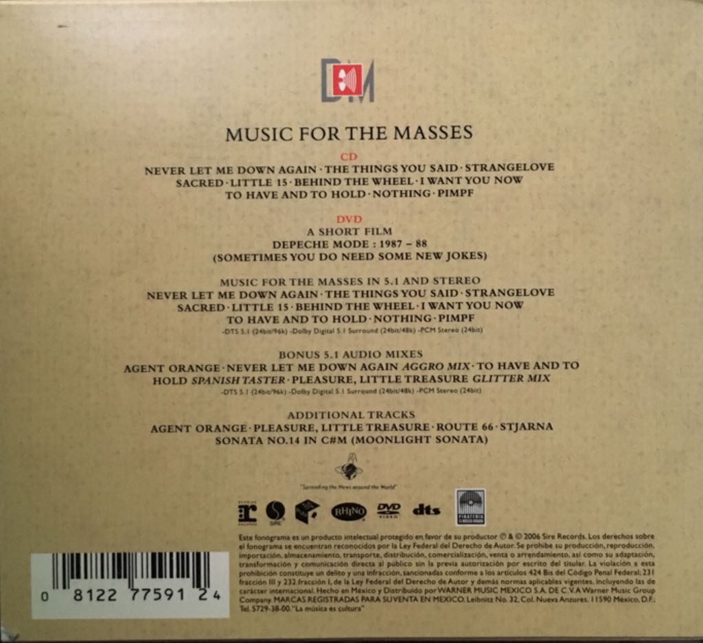 Music For The Masses - Depeche Mode (CD/DVD) music collectible [Barcode 081227759124] - Main Image 2
