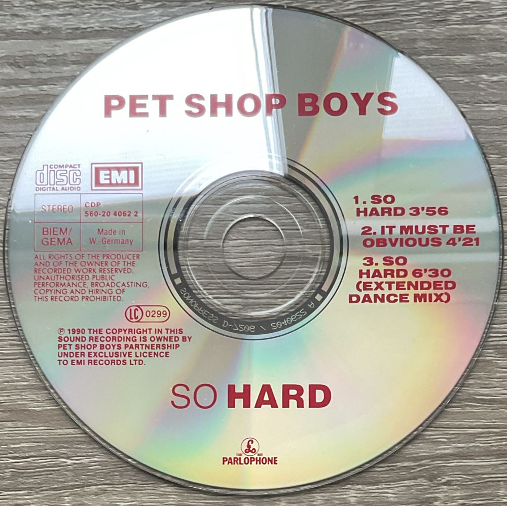 So Hard - Pet Shop Boys (CD - 15.08) music collectible [Barcode 5099920406226] - Main Image 4
