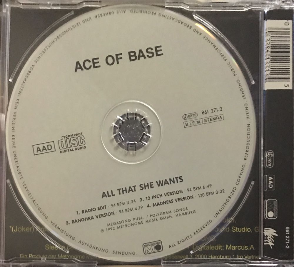 All that she wants - Ace Of Base (CD - 19) music collectible [Barcode 042286127125] - Main Image 2