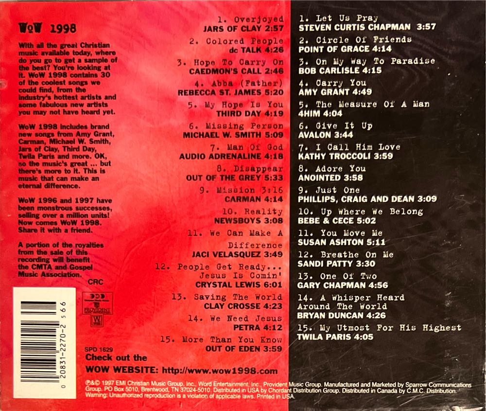 WOW 1998 - .& (CD) music collectible [Barcode 724385162947] - Main Image 2