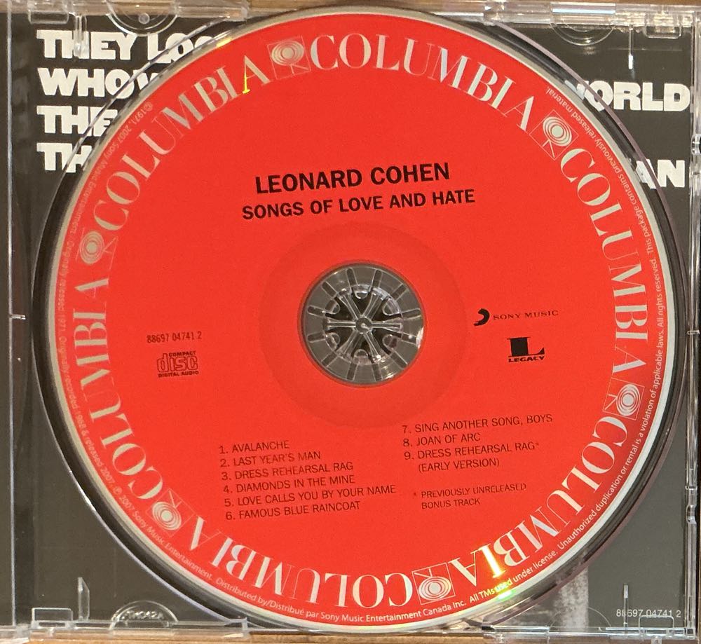 Songs Of Love And Hate - Leonard Cohen (CD) music collectible [Barcode 886970474122] - Main Image 3