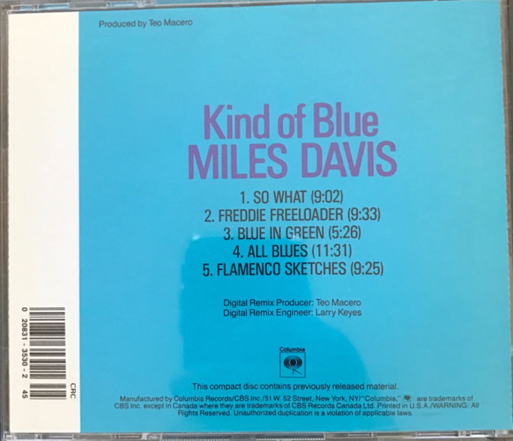Kind Of Blue - Davis, Miles (CD) music collectible [Barcode 020831353021] - Main Image 2