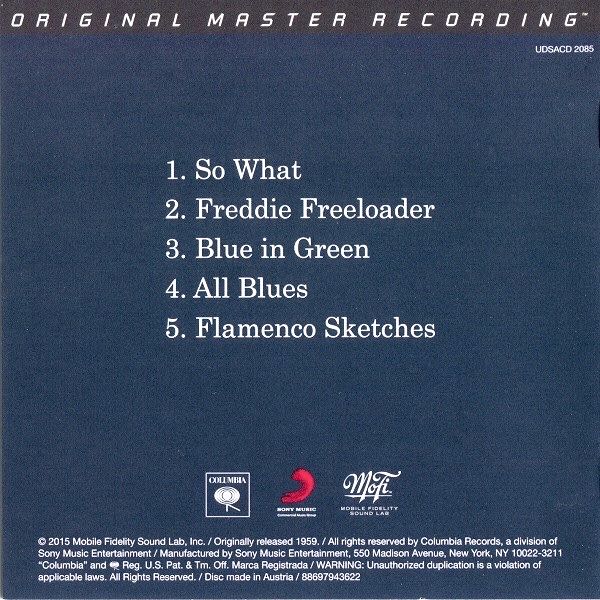 Miles Davis - Kind of Blue - MFSL Super AudioSA Hybrid - Miles Davis (SACD - 46) music collectible [Barcode 821797208567] - Main Image 4