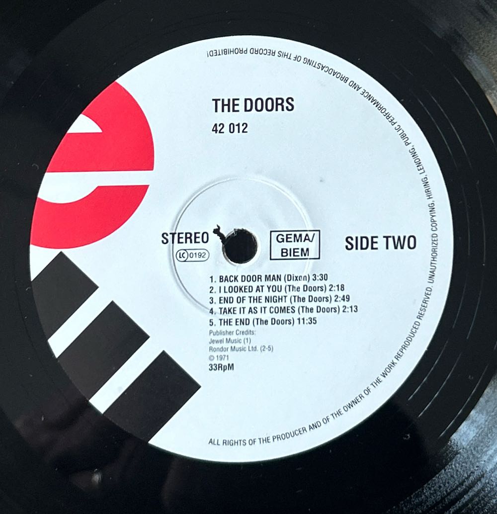 The Doors - Doors, The (12”) music collectible [Barcode 075596065412] - Main Image 4