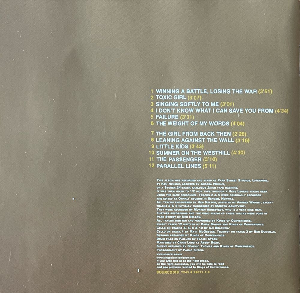 Quiet Is The New Loud - Kings Of Convenience (CD - 45) music collectible [Barcode 724352907229] - Main Image 4