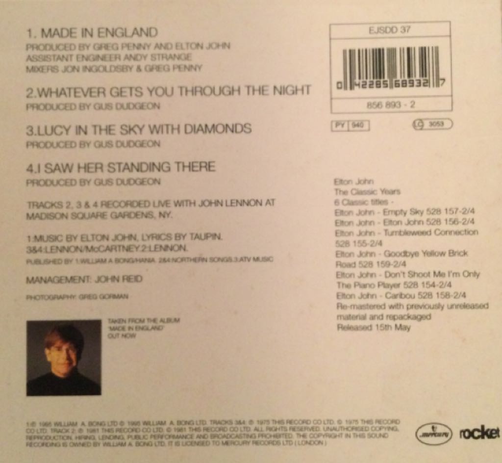 Made In England - Elton John (CD) music collectible [Barcode 042285689327] - Main Image 2