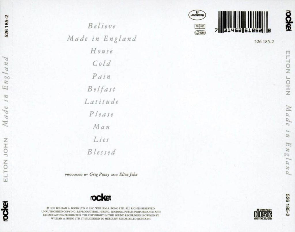 Made In England - Elton John (CD - 53) music collectible [Barcode 731452618528] - Main Image 2