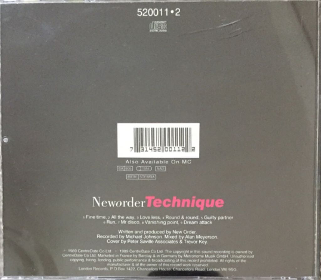 Technique - New Order (CD) music collectible [Barcode 731452001122] - Main Image 2