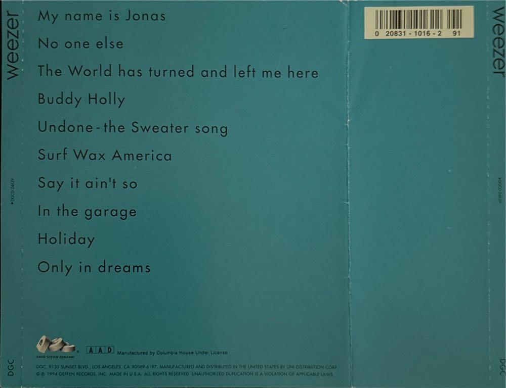 Weezer (Blue Album) - Weezer (CD-R) music collectible [Barcode 720642462911] - Main Image 2
