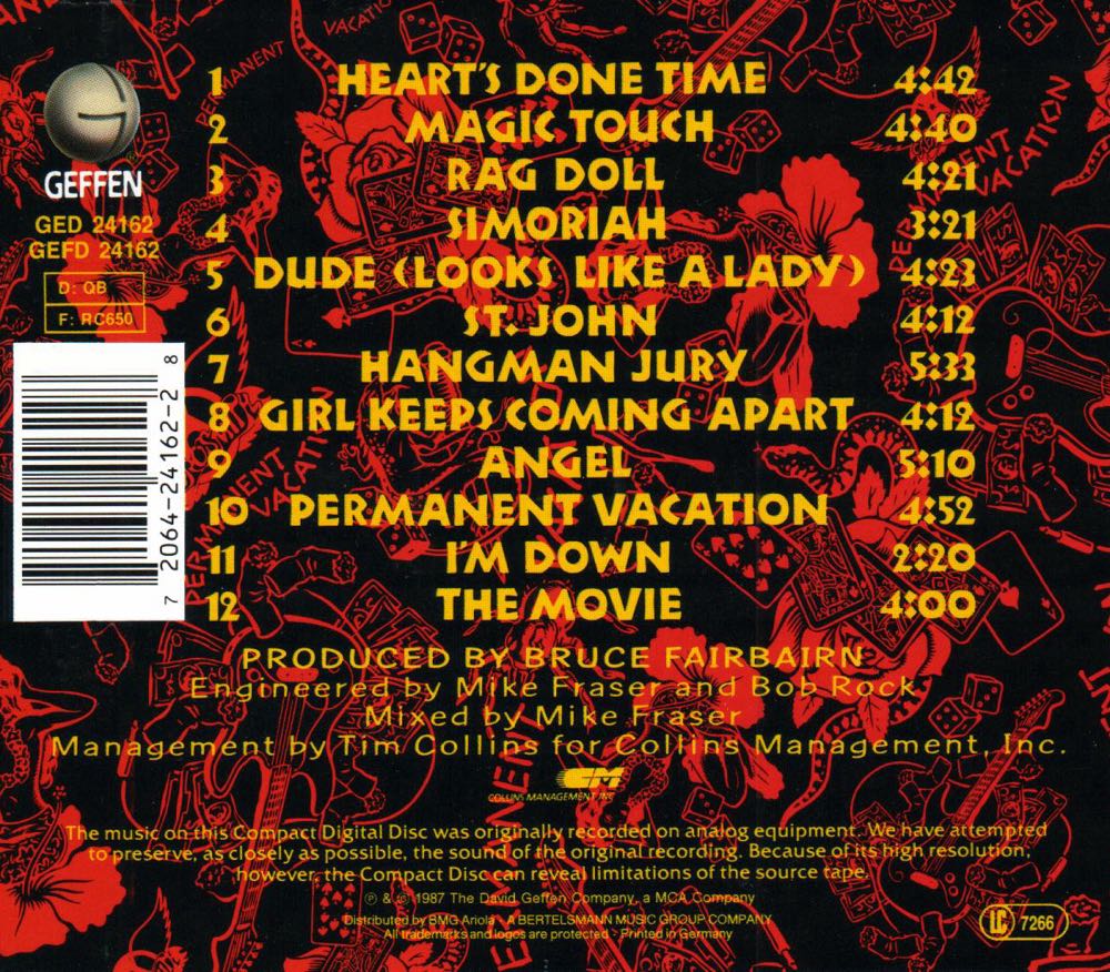 Permanent Vacation - Aerosmith (Cassette - 52) music collectible [Barcode 075992416245] - Main Image 2