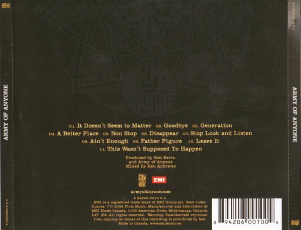 Army Of Anyone - Army Of Anyone (CD-R - 4924) music collectible [Barcode 894206001004] - Main Image 2