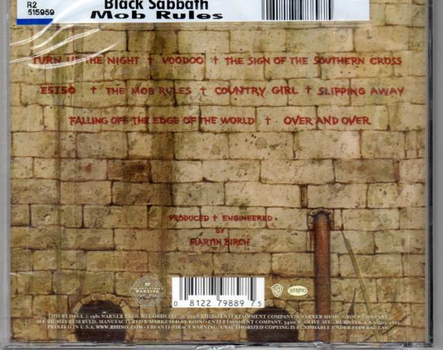 Mob Rules - Black Sabbath (CD - 41) music collectible [Barcode 075992360524] - Main Image 2