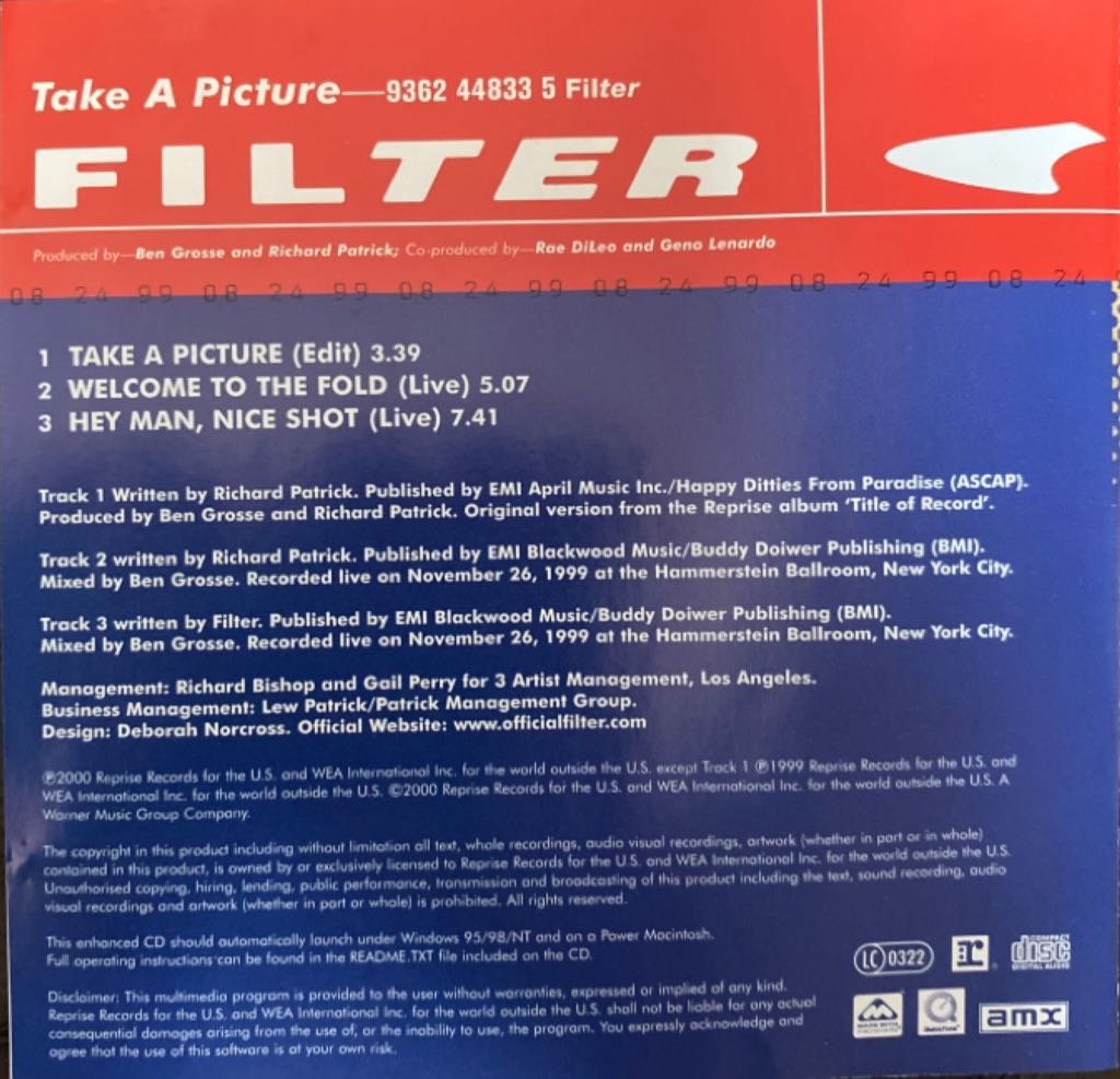 Take A Picture - Filter (CD) music collectible [Barcode 093624483359] - Main Image 2