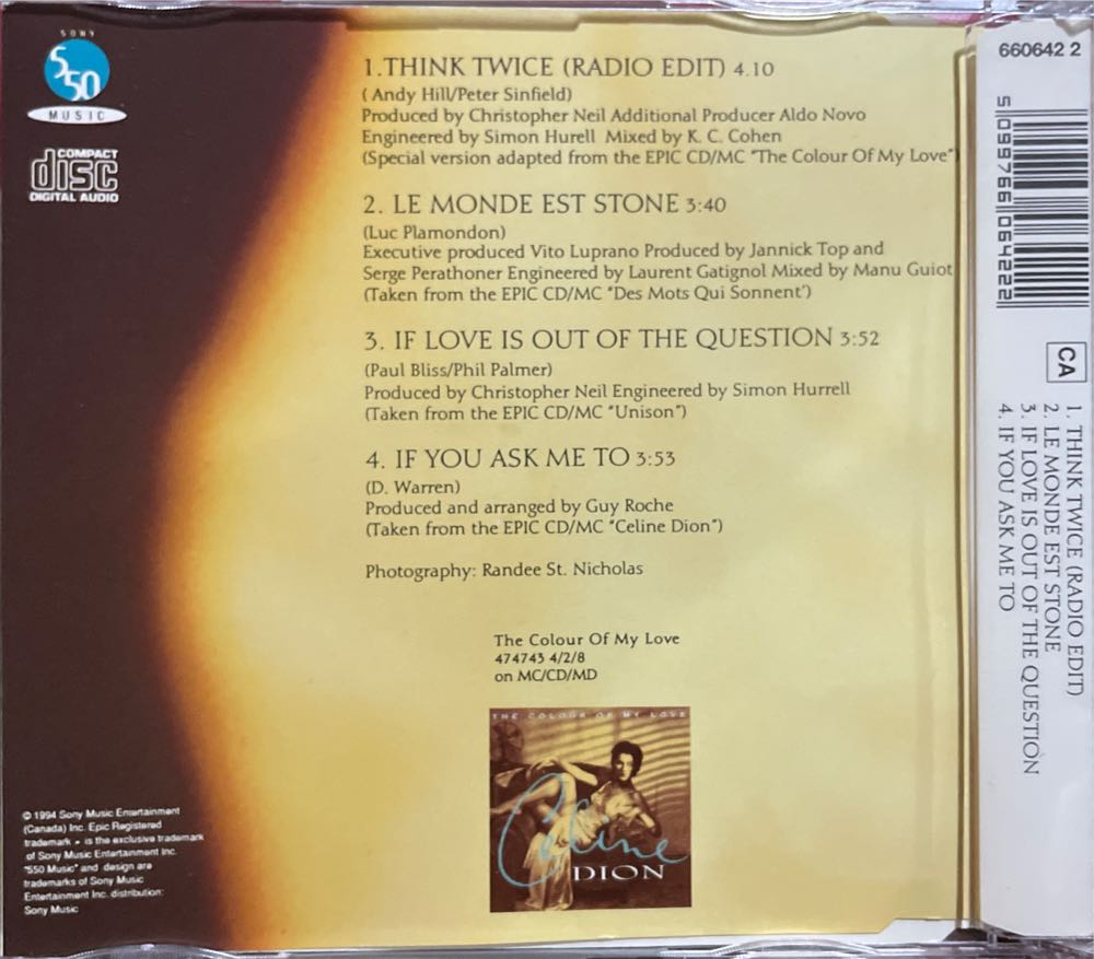 Think Twice - Celine Dion (CD) music collectible [Barcode 5099766064222] - Main Image 2