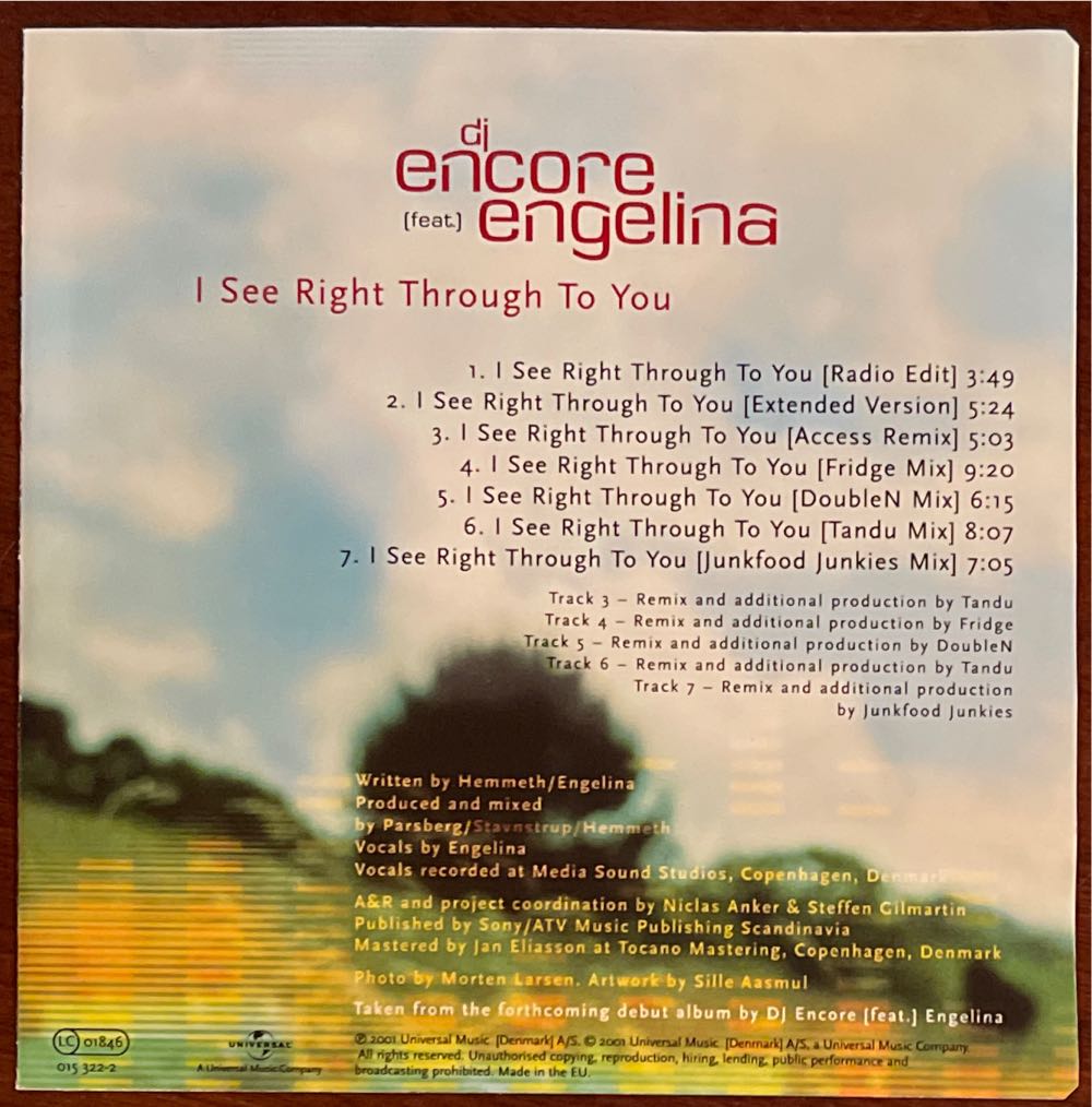 I See Right Through To You (Single) - DJ Encore (CD) music collectible [Barcode 044001924125] - Main Image 2