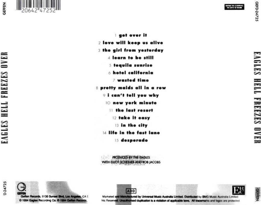 Hell Freezes Over - Eagles, The (Cassette - 72:36) music collectible [Barcode 720642472545] - Main Image 2