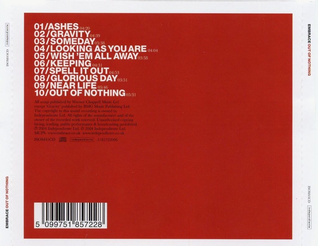 Out Of Nothing - Embrace (CD - 47) music collectible [Barcode 5099751857228] - Main Image 2