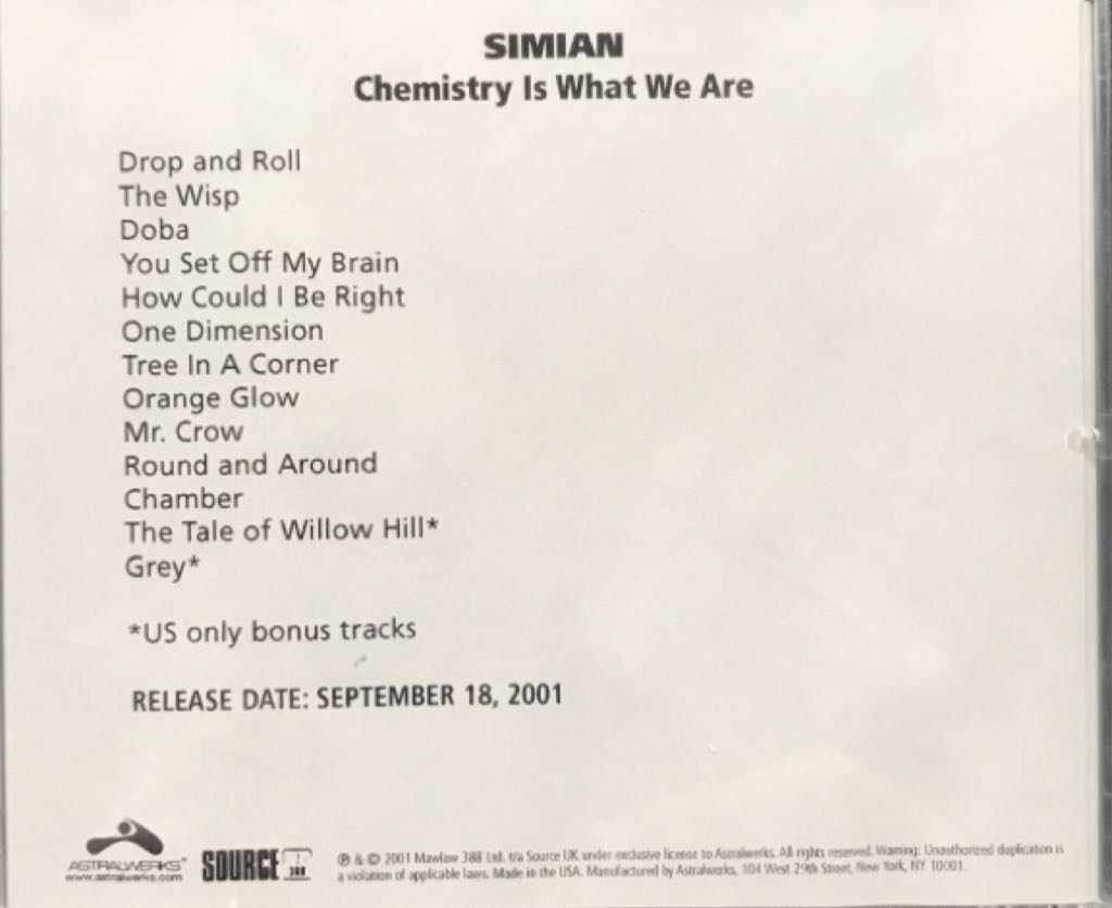 Chemistry Is What We Are - Simian (CD) music collectible [Barcode 724352851003] - Main Image 2