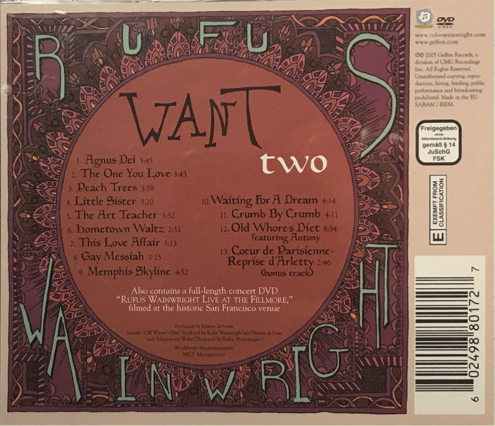 Want Two - Wainright, Rufus (CD/DVD) music collectible [Barcode 602498801727] - Main Image 2
