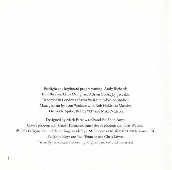 Actually - Pet Shop Boys (CD - 48) music collectible [Barcode 077774697224] - Main Image 3