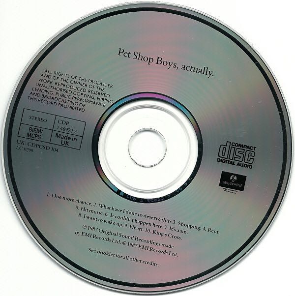 Actually - Pet Shop Boys (CD - 48) music collectible [Barcode 077774697224] - Main Image 4