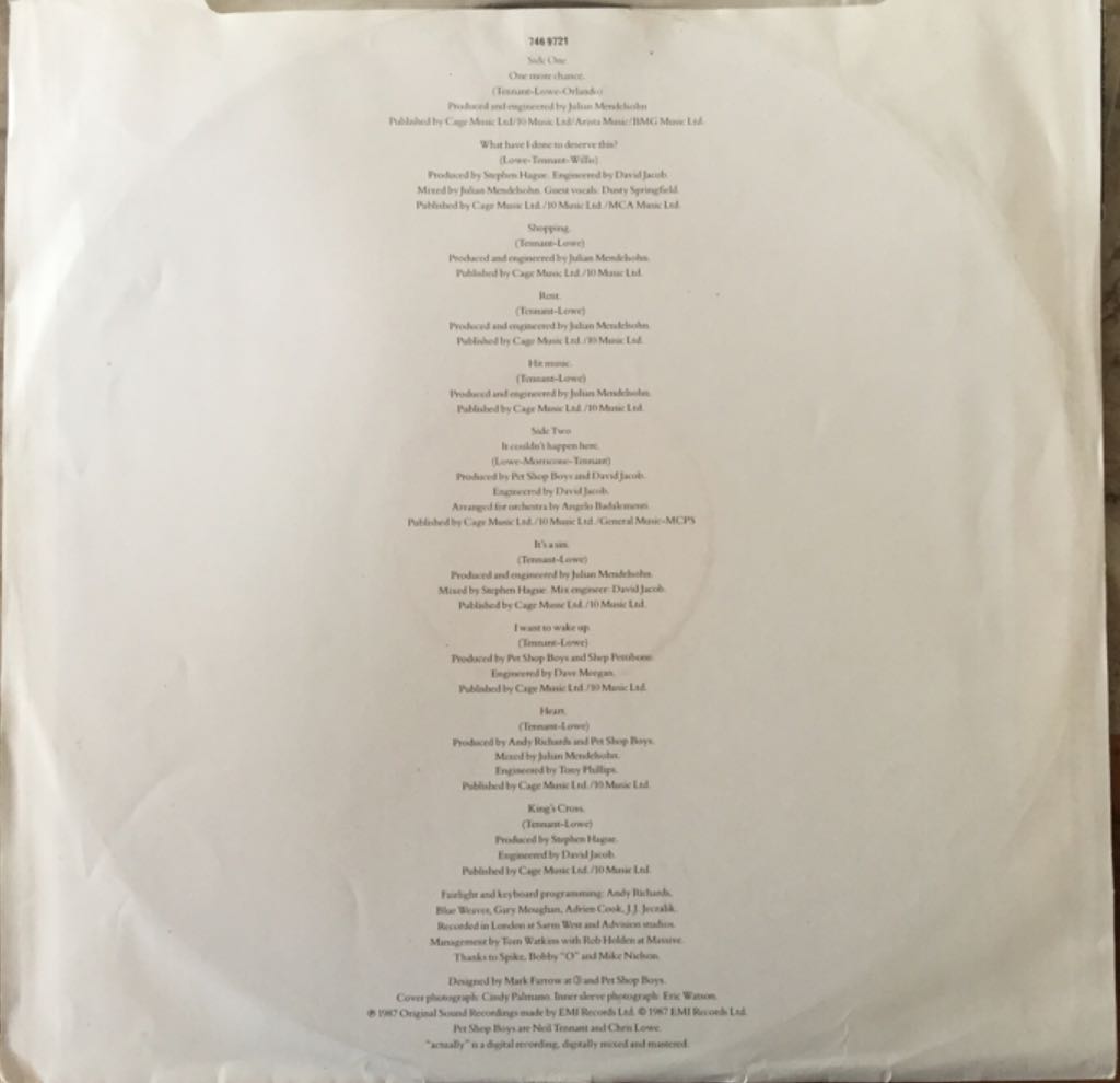 Actually - Pet Shop Boys (12” - 48) music collectible [Barcode 5099974697212] - Main Image 2