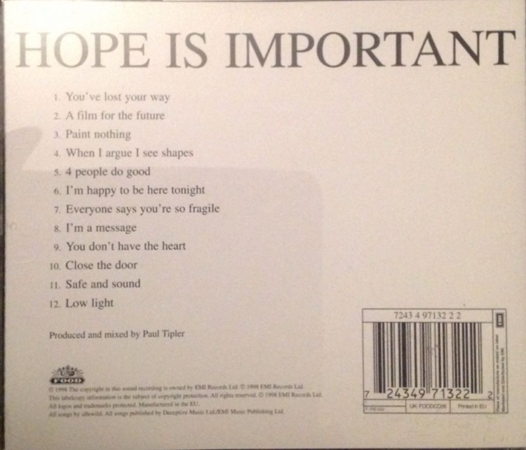 Hope Is Important - Idlewild (CD - 36) music collectible [Barcode 724349713222] - Main Image 2