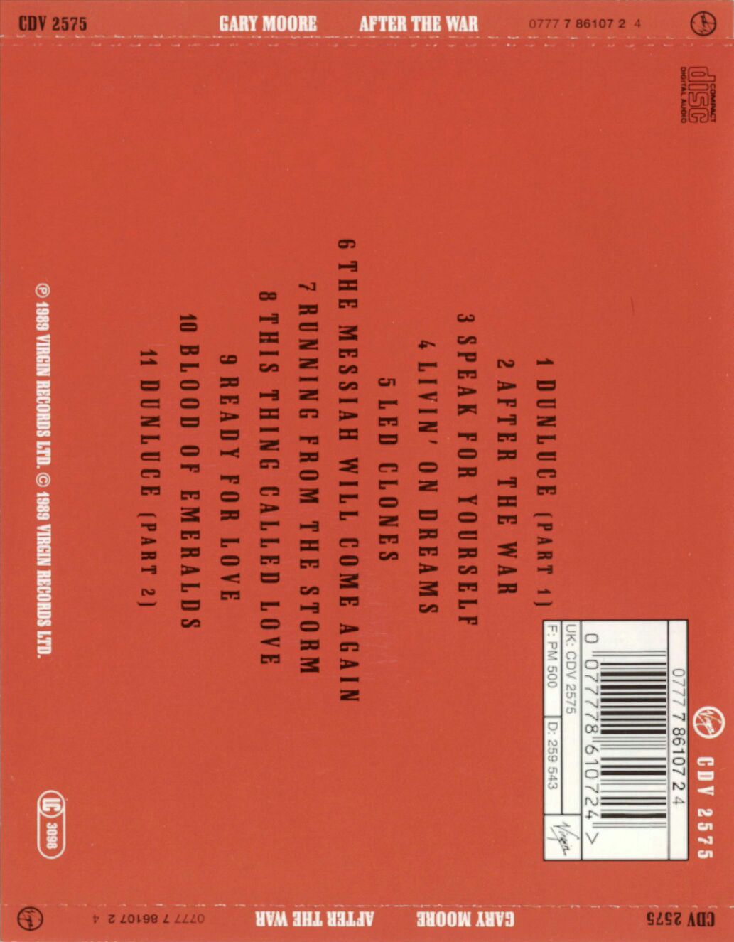 After The War - Gary Moore (MP3) music collectible [Barcode 0077778610724] - Main Image 2