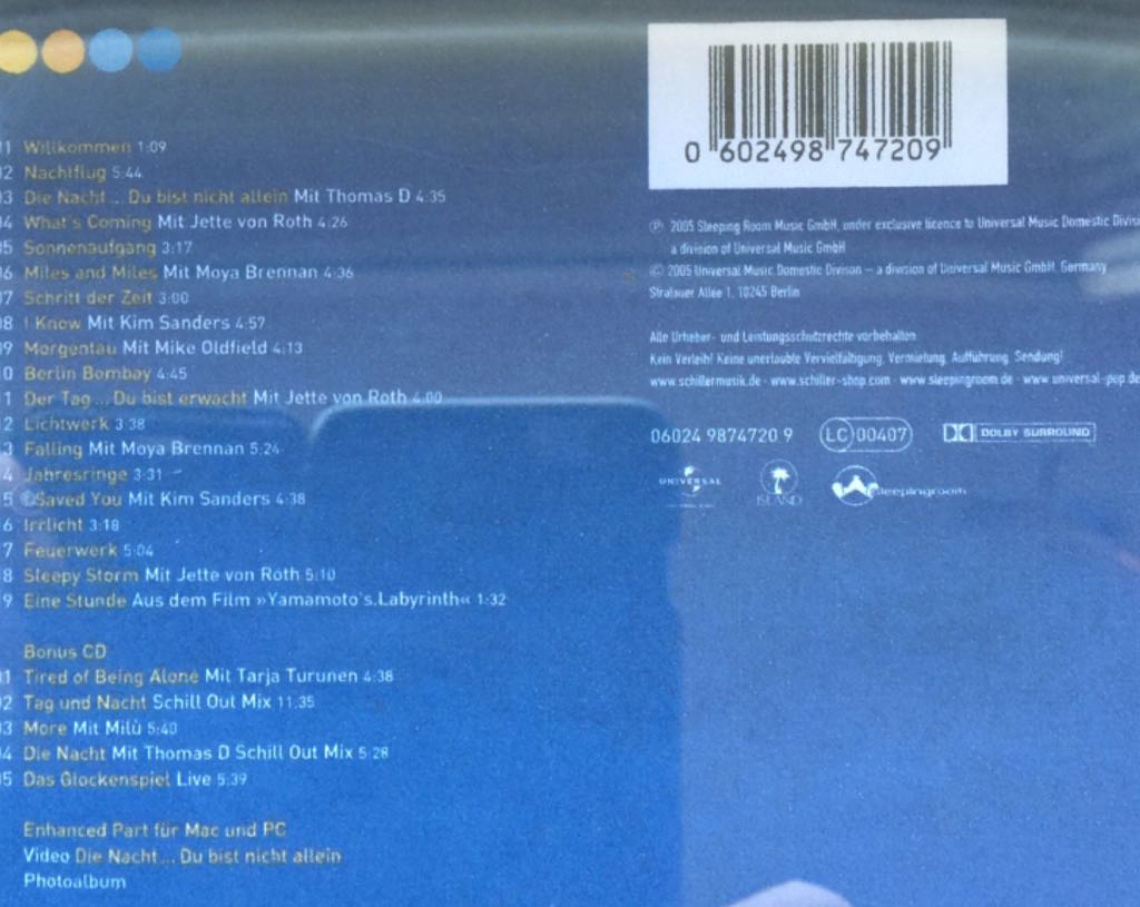 Tag Und Nacht - Schiller (CD) music collectible [Barcode 602498747209] - Main Image 2
