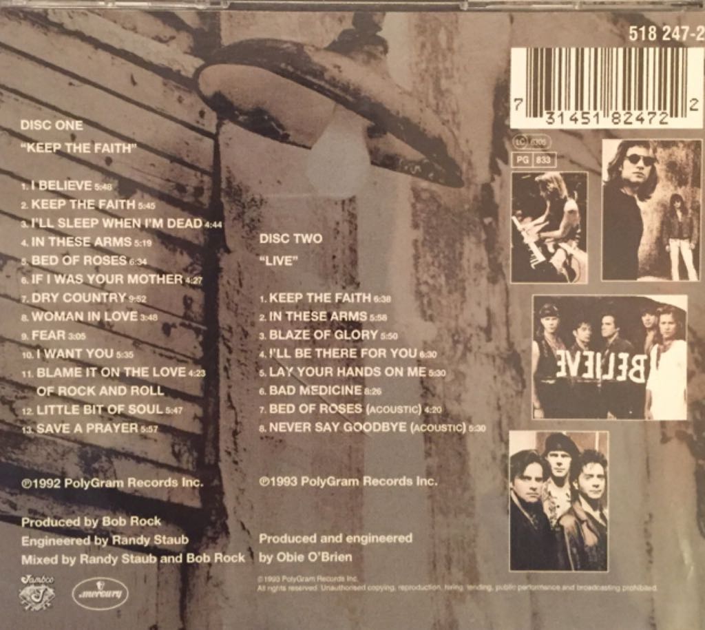 Keep The Faith - Bon Jovi (CD - 122) music collectible [Barcode 731451824722] - Main Image 2