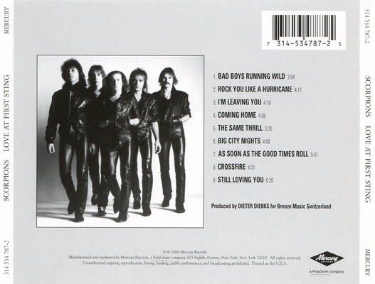 Love at First Sting - Scorpions (CD - 40:55) music collectible [Barcode 731453478725] - Main Image 2