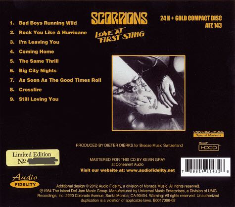 Love At First Sting (Audio Fidelity) - Scorpions (CD) music collectible [Barcode 780014214326] - Main Image 2