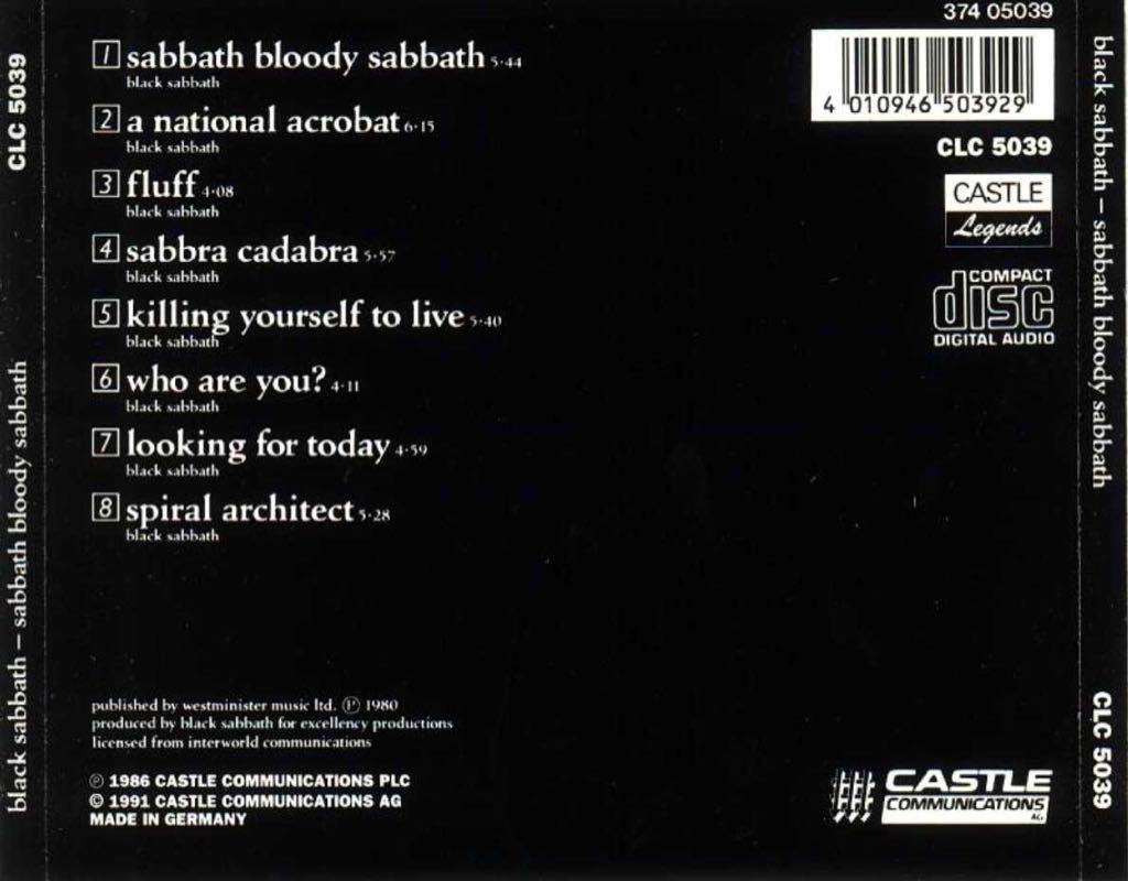 Sabbath Bloody Sabbath - Black Sabbath (AAC - 42) music collectible [Barcode 9315589603025] - Main Image 2