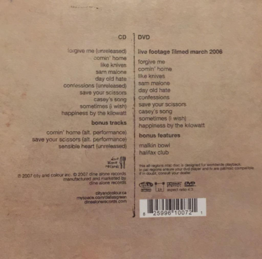 Live - City And Colour (CD - 5925) music collectible [Barcode 825996100721] - Main Image 2