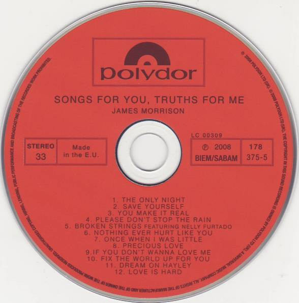 Songs For You Truths For Me - James Morrison (CD - 55) music collectible [Barcode 602517792500] - Main Image 3