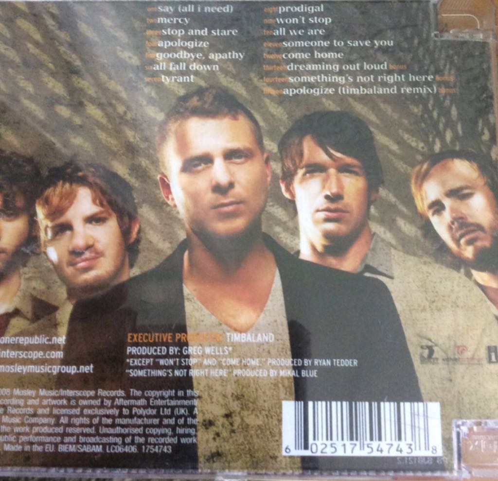 Dreaming Out Loud - OneRepublic (CD) music collectible [Barcode 602517547438] - Main Image 2