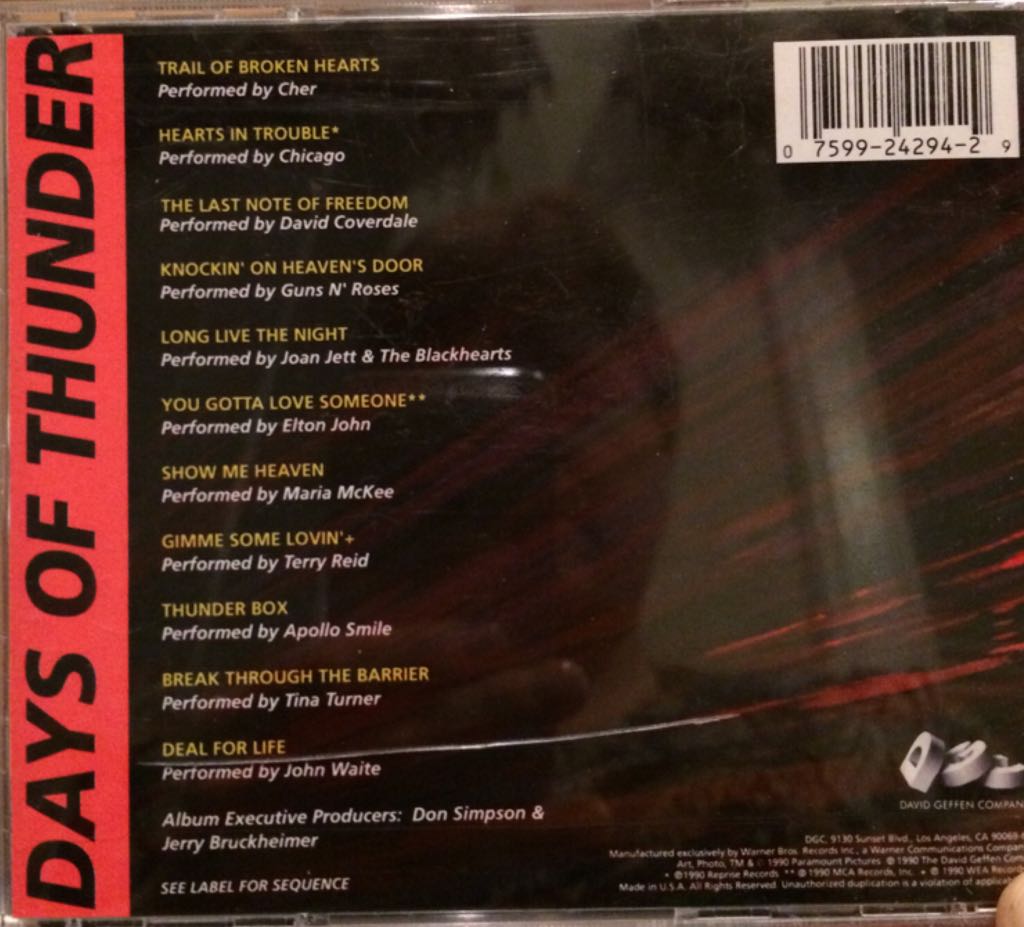 Days Of Thunder - Soundtracks (CD) music collectible [Barcode 075992429429] - Main Image 2