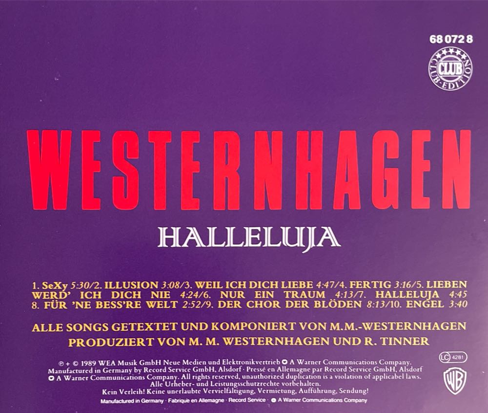 Halleluja - Marius Müller-Westernhagen (CD - 45) music collectible [Barcode 022924614927] - Main Image 2