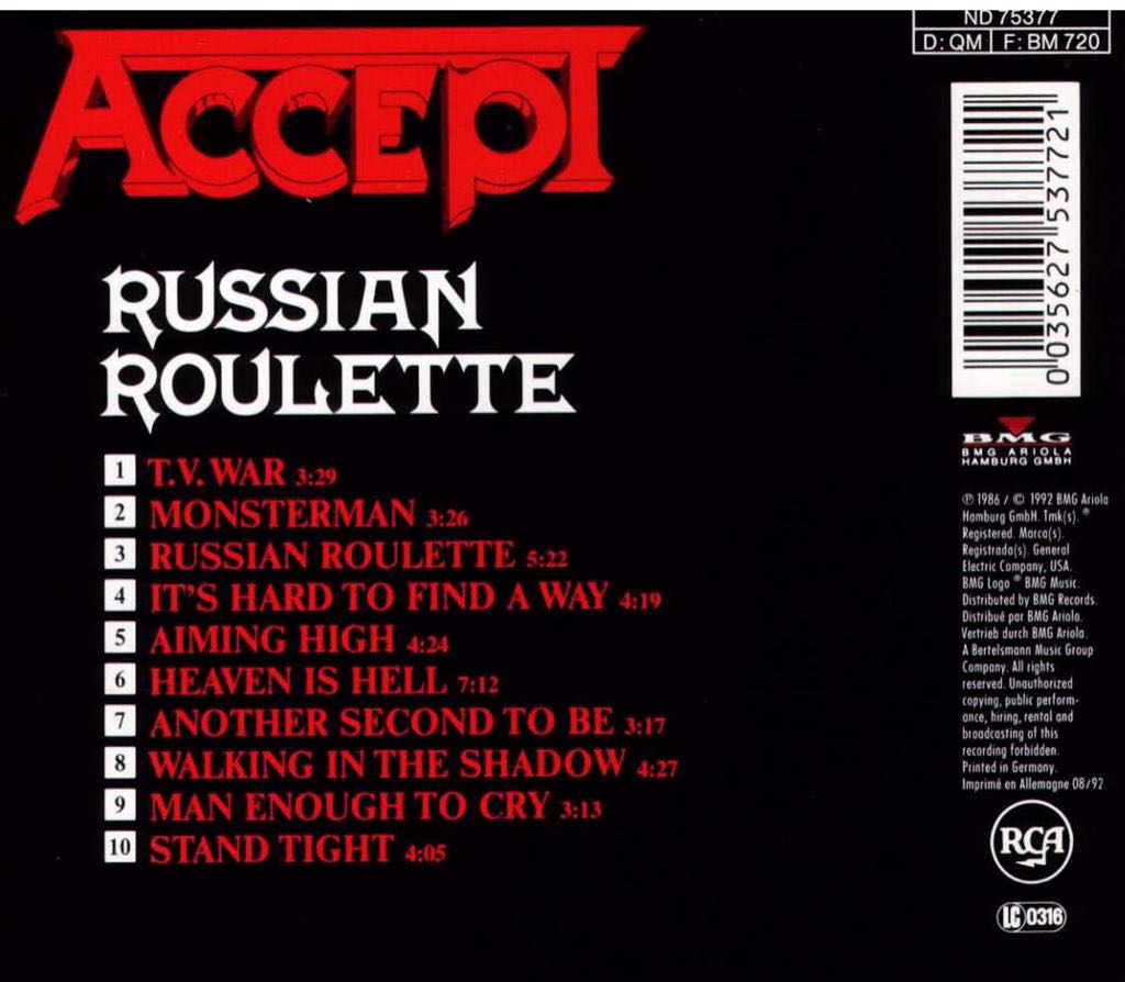 Russian Roulette - Accept (CD - 43) music collectible [Barcode 0035627537721] - Main Image 2