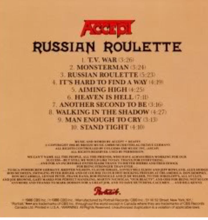 Russian Roulette - Accept (12” - 43) music collectible [Barcode 074644035414] - Main Image 2