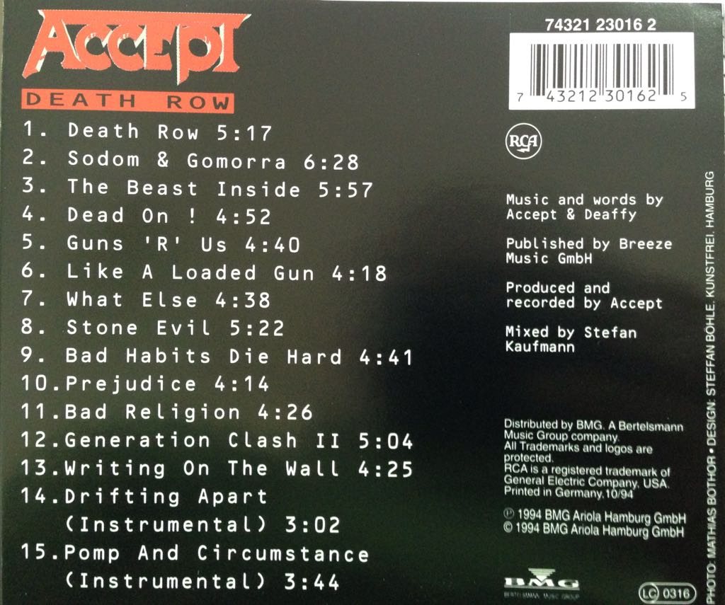 Death Row - Accept (CD) music collectible [Barcode 743212301625] - Main Image 2