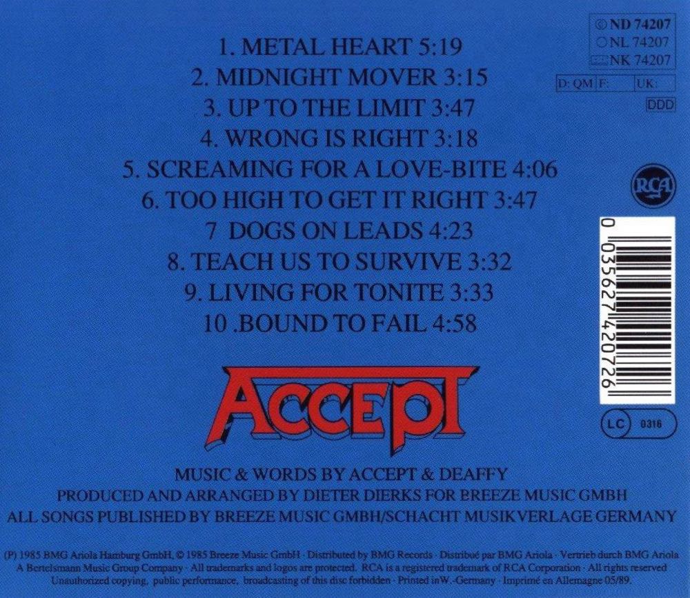 Metal Heart - Accept (Cassette) music collectible [Barcode 074643997447] - Main Image 2